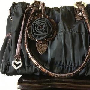 Brighton Black Pleated Rose Fabric Purse
